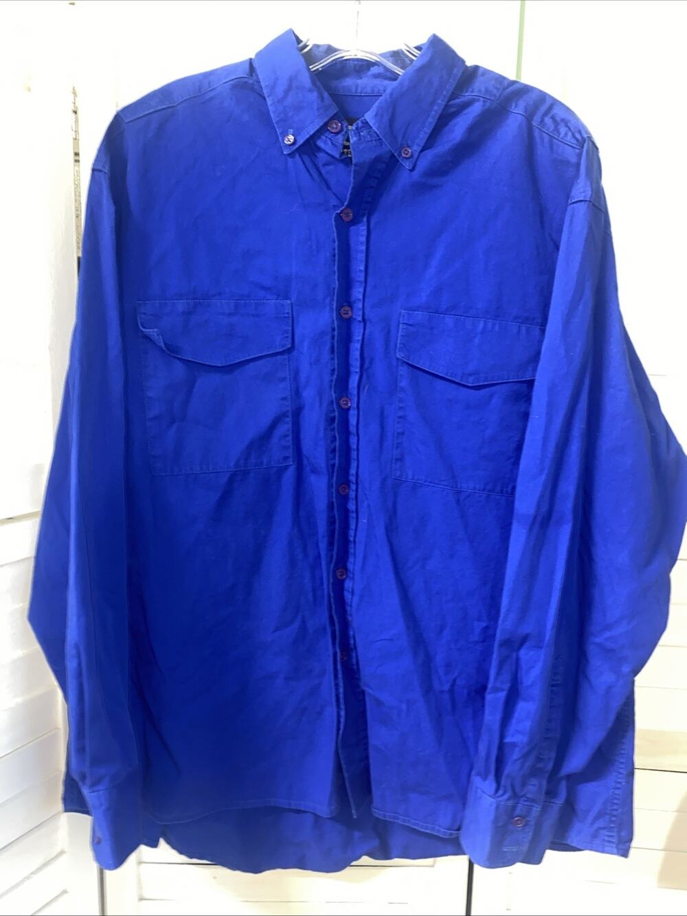 Walls Western Wear Men’s Button Down Blue Long Sleeve Cotton Shirt Sz Large